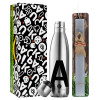 Easter Set, metallic stainless thermos flask (500ml) & scented flat Easter candle (30cm) (GRAY)