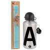 Easter Set, metallic silver aluminum water bottle (500ml) & scented flat Easter candle (30cm) (TURQUOISE)