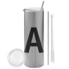 Tumbler stainless steel Silver 600ml, with metal straw & cleaning brush