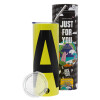 Neon Yellow Travel Tumbler, with metal straw (Stainless steel 304 Food grade, BPA free, 600ml)