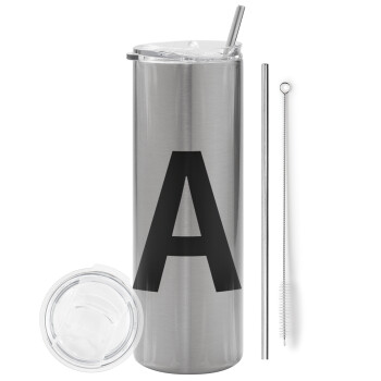 Μονόγραμμα , Tumbler stainless steel Silver 600ml, with metal straw & cleaning brush
