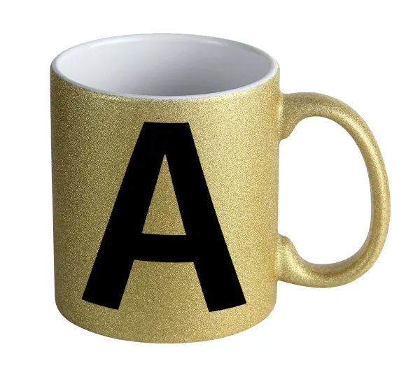 Μονόγραμμα — Gold glitter mug that sparkles, ceramic, 330ml