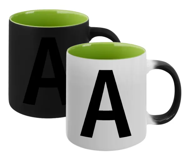 Μονόγραμμα — Magic mug with green interior, ceramic, 330ml, changes colour with hot drinks