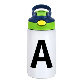 Μονόγραμμα , Children's hot water bottle, stainless steel, with safety straw, green, blue (350ml)