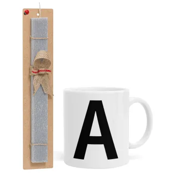 Μονόγραμμα , Easter Set, Ceramic Cup (330ml) & Easter aromatic flat candle (30cm) (GRAY)