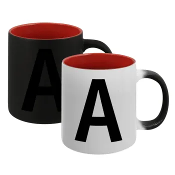 Μονόγραμμα , Κούπα Μαγική εσωτερικό κόκκινο, κεραμική, 330ml που αλλάζει χρώμα με το ζεστό ρόφημα