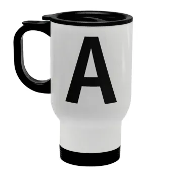 Μονόγραμμα , Κούπα ταξιδιού ανοξείδωτη με καπάκι, διπλού τοιχώματος (θερμό) λευκή 450ml
