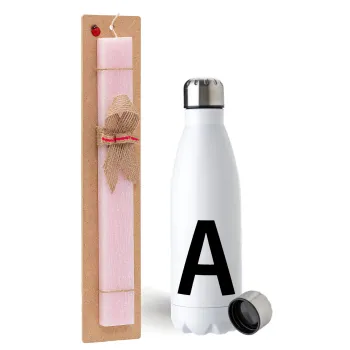 Μονόγραμμα , Easter Set, metallic stainless steel water bottle (750ml) & scented flat Easter candle (30cm) (PINK)