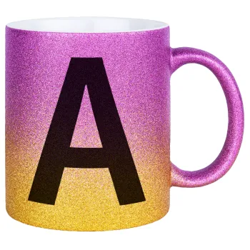 Μονόγραμμα , Κούπα Χρυσή/Ροζ Glitter, κεραμική, 330ml