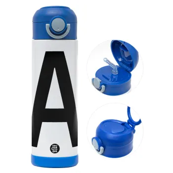 Μονόγραμμα , Παιδικό παγούρι θερμό, ανοξείδωτο, με καλαμάκι ασφαλείας, ΜΠΛΕ (500ml)