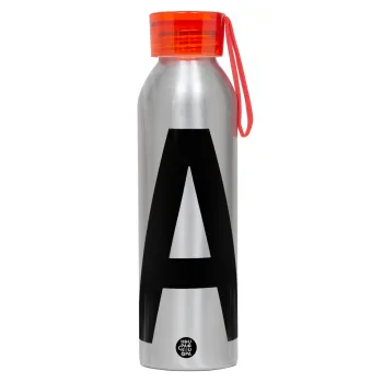 Μονόγραμμα , Αλουμινένιο Αθλητικό Μπουκάλι 650ml – Ασημί με Κόκκινο Καπάκι και Λουράκι Σιλικόνης
