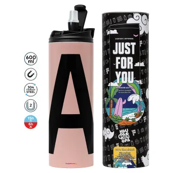 Μονόγραμμα , Tumbler ποτήρι θερμό ΡΟΖ από ανοξείδωτο ατσάλι 600ml