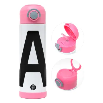 Μονόγραμμα , Παιδικό παγούρι θερμό, ανοξείδωτο, με καλαμάκι ασφαλείας, ΡΟΖ (500ml)