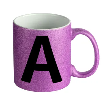 Μονόγραμμα , Κούπα Μωβ Glitter που γυαλίζει, κεραμική, 330ml