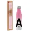 Easter Set, Metallic pink/white (Stainless steel) thermos, double-walled, 500ml & aromatic flat Easter candle (30cm) (PINK)