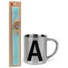 Easter Set, metallic thermal cup (300ml) & aromatic flat Easter candle (30cm) (TURQUOISE)