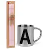 Easter Set, metallic thermal cup (300ml) & aromatic flat Easter candle (30cm) (PINK)
