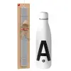 Easter Set, metallic stainless thermos bottle (500ml) & scented flat Easter candle (30cm) (GRAY)