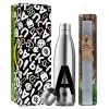 Easter Set, metallic stainless thermos flask (500ml) & scented flat Easter candle (30cm) (GRAY)