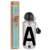 Easter Set, metallic silver aluminum water bottle (500ml) & scented flat Easter candle (30cm) (TURQUOISE)