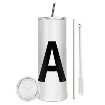 Μονόγραμμα , Tumbler ποτήρι θερμό από ανοξείδωτο ατσάλι 600ml, με μεταλλικό καλαμάκι & βούρτσα καθαρισμού