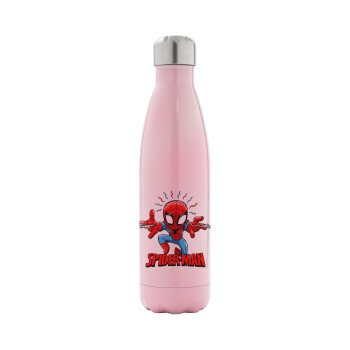 Spiderman flying, Μεταλλικό παγούρι θερμός Ροζ Ιριδίζον (Stainless steel), διπλού τοιχώματος, 500ml