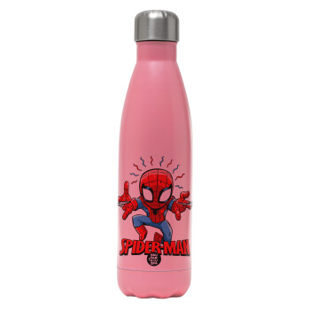 Spiderman flying, Metal mug thermos Pink Mat (Stainless steel), double wall, 500ml