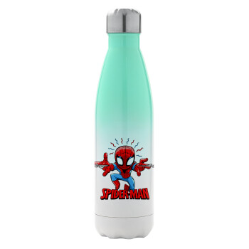 Spiderman flying, Metal mug thermos Green/White (Stainless steel), double wall, 500ml