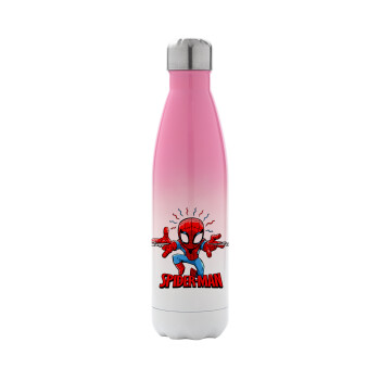Spiderman flying, Μεταλλικό παγούρι θερμός Ροζ/Λευκό (Stainless steel), διπλού τοιχώματος, 500ml