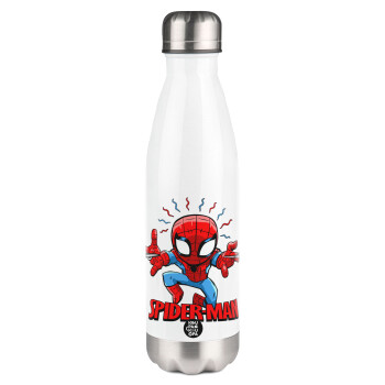 Spiderman flying, Μεταλλικό παγούρι θερμός Λευκό (Stainless steel), διπλού τοιχώματος, 500ml