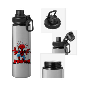 Spiderman flying, Μεταλλικό παγούρι νερού με καπάκι ασφαλείας, αλουμινίου 850ml