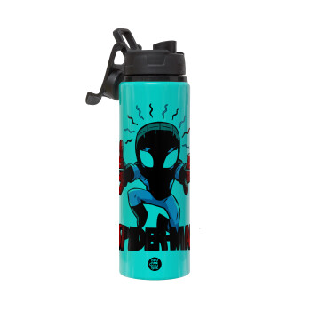 Spiderman flying, Metallic water bottle with safety lid, 850ml aluminum
