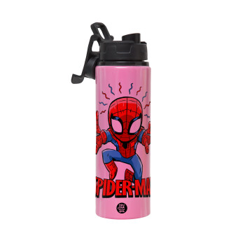 Spiderman flying, Metallic water bottle with safety lid, 850ml aluminum