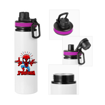 Spiderman flying, Metallic water bottle with safety lid, 850ml aluminum