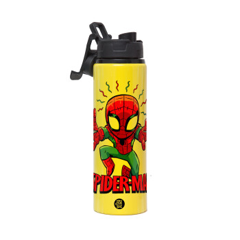 Spiderman flying, Metallic water bottle with safety lid, 850ml aluminum