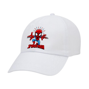 Spiderman flying, Καπέλο ενηλίκων Jockey Λευκό (snapback, 5-φύλλο, unisex)