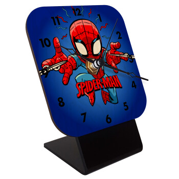 Spiderman flying, Quartz Table clock in natural wood (10cm)