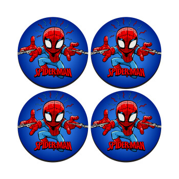 Spiderman flying, SET of 4 round wooden coasters (9cm)