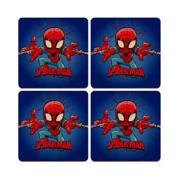 Spiderman flying, ΣΕΤ x4 Σουβέρ ξύλινα τετράγωνα plywood (9cm)