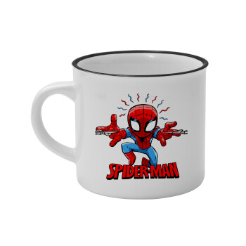 Spiderman flying, Κούπα κεραμική vintage Λευκή/Μαύρη 230ml