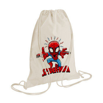 Spiderman flying, Τσάντα πλάτης πουγκί GYMBAG natural (28x40cm)