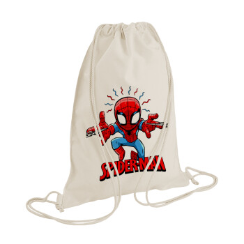 Spiderman flying, Backpack bag GYMBAG natural (28x40cm)