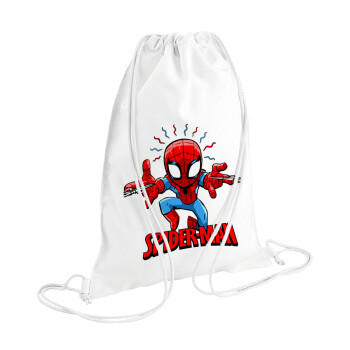 Spiderman flying, Τσάντα πλάτης πουγκί GYMBAG λευκή (28x40cm)