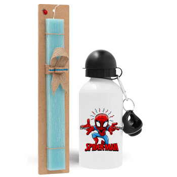 Spiderman flying, Πασχαλινό Σετ, παγούρι μεταλλικό αλουμινίου (500ml) & λαμπάδα αρωματική πλακέ (30cm) (ΤΙΡΚΟΥΑΖ)