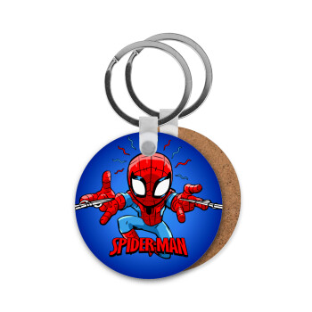 Spiderman flying, Μπρελόκ Ξύλινο στρογγυλό MDF Φ5cm