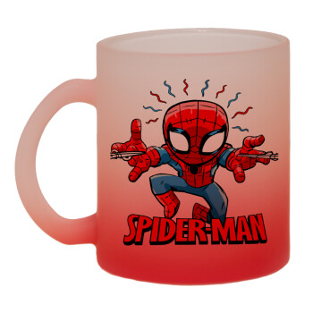 Spiderman flying, Κούπα γυάλινη δίχρωμη με βάση το κόκκινο ματ, 330ml