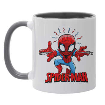 Spiderman flying, Κούπα χρωματιστή γκρι, κεραμική, 330ml