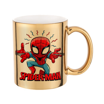 Spiderman flying, Κούπα κεραμική, χρυσή καθρέπτης, 330ml