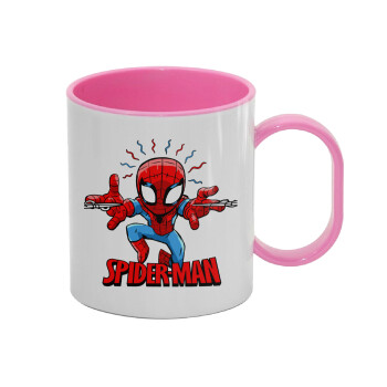 Spiderman flying, Κούπα (πλαστική) (BPA-FREE) Polymer Ροζ για παιδιά, 330ml
