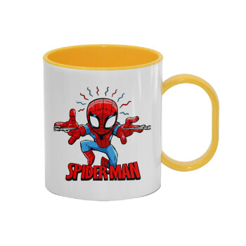 Spiderman flying, Κούπα (πλαστική) (BPA-FREE) Polymer Κίτρινη για παιδιά, 330ml